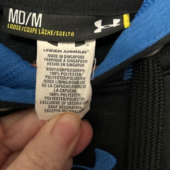 Under Armour Men's Loose Fit Hoodie Black Blue Long Sleeve Sweatshirt Medium - Picture 5 of 9